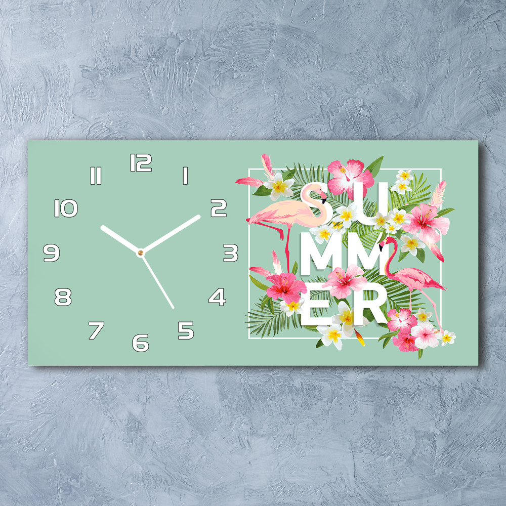 Horizontal rectangular wall clock Holidays and flamingos