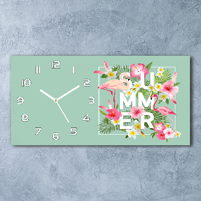 Horizontal rectangular wall clock Holidays and flamingos