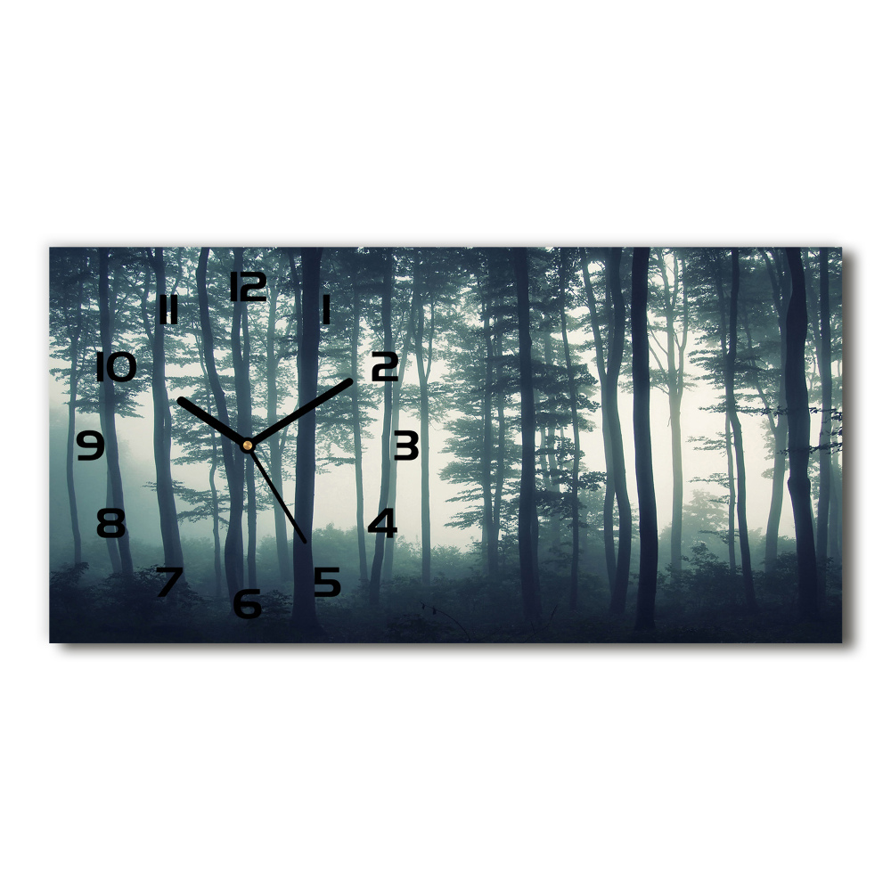 Horizontal rectangular wall clock Forest in the fog