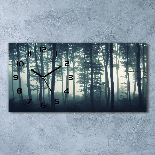 Horizontal rectangular wall clock Forest in the fog