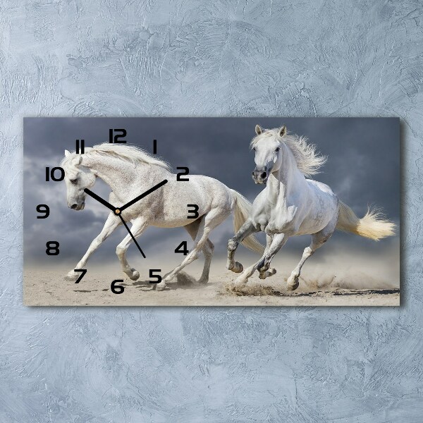 Horizontal wall clock White horses beach