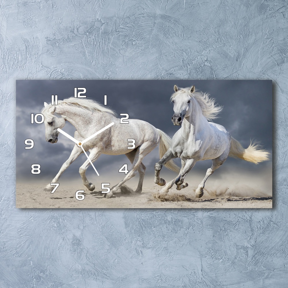 Horizontal wall clock White horses beach