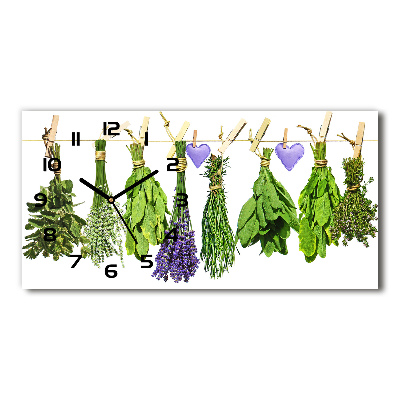 Horizontal rectangular wall clock Herbs on a string