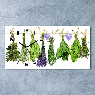 Horizontal rectangular wall clock Herbs on a string