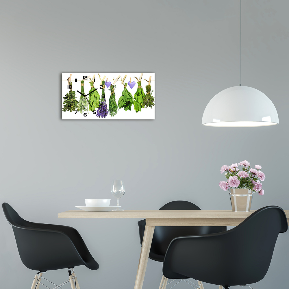 Horizontal rectangular wall clock Herbs on a string