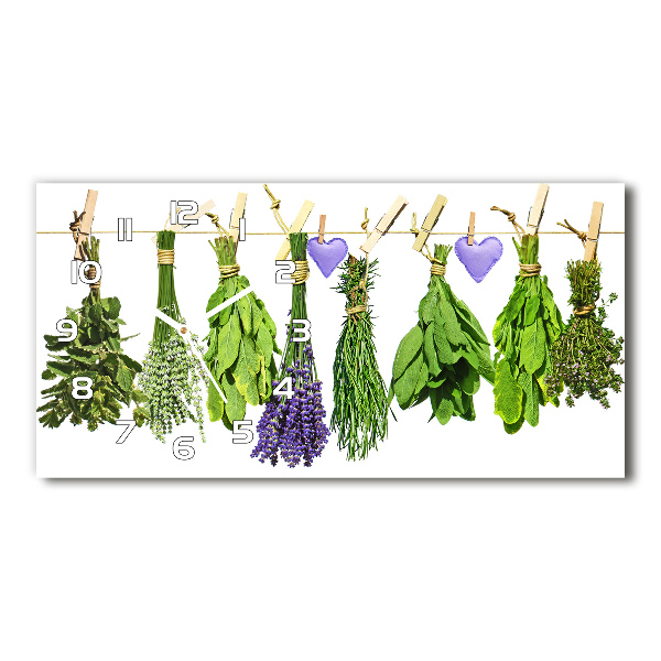 Horizontal rectangular wall clock Herbs on a string