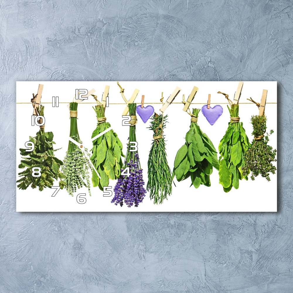 Horizontal rectangular wall clock Herbs on a string