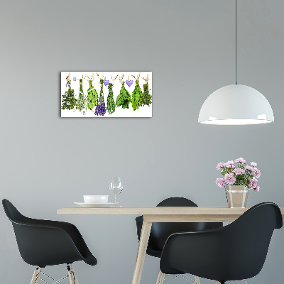 Horizontal rectangular wall clock Herbs on a string