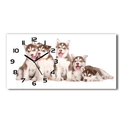 Horizontal rectangular wall clock Husky puppies