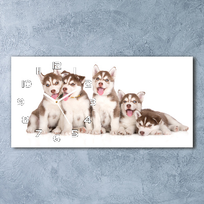 Horizontal rectangular wall clock Husky puppies