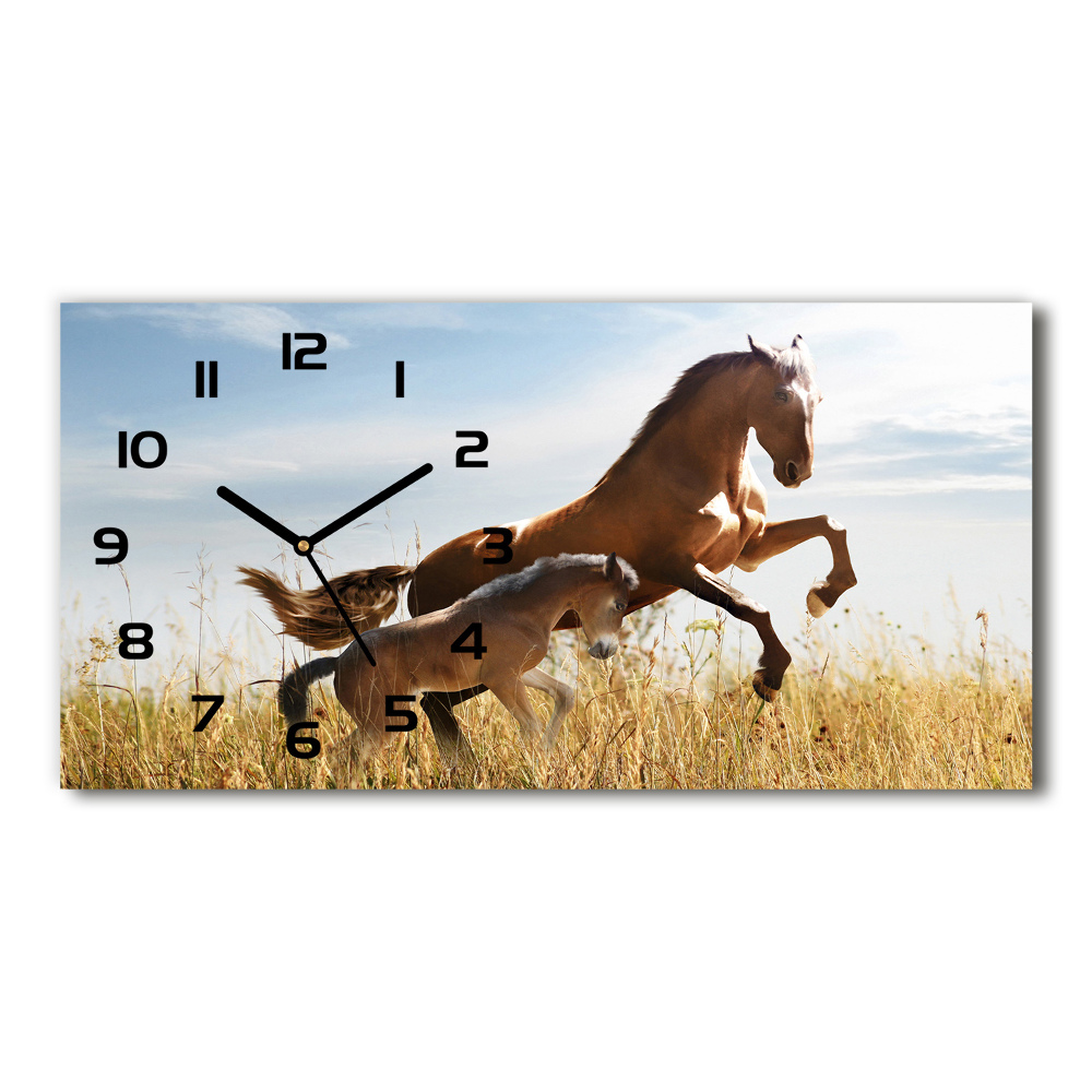 Horizontal rectangular wall clock Mare with foal