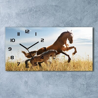 Horizontal rectangular wall clock Mare with foal