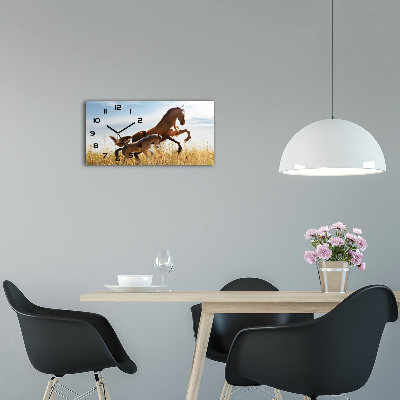 Horizontal rectangular wall clock Mare with foal