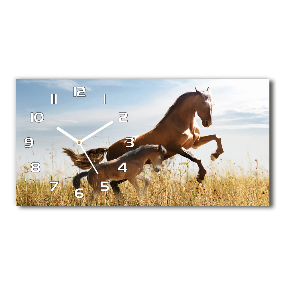 Horizontal rectangular wall clock Mare with foal