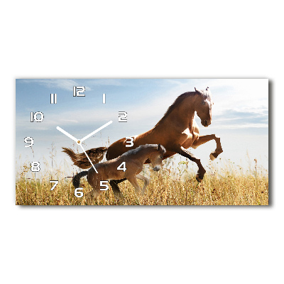 Horizontal rectangular wall clock Mare with foal