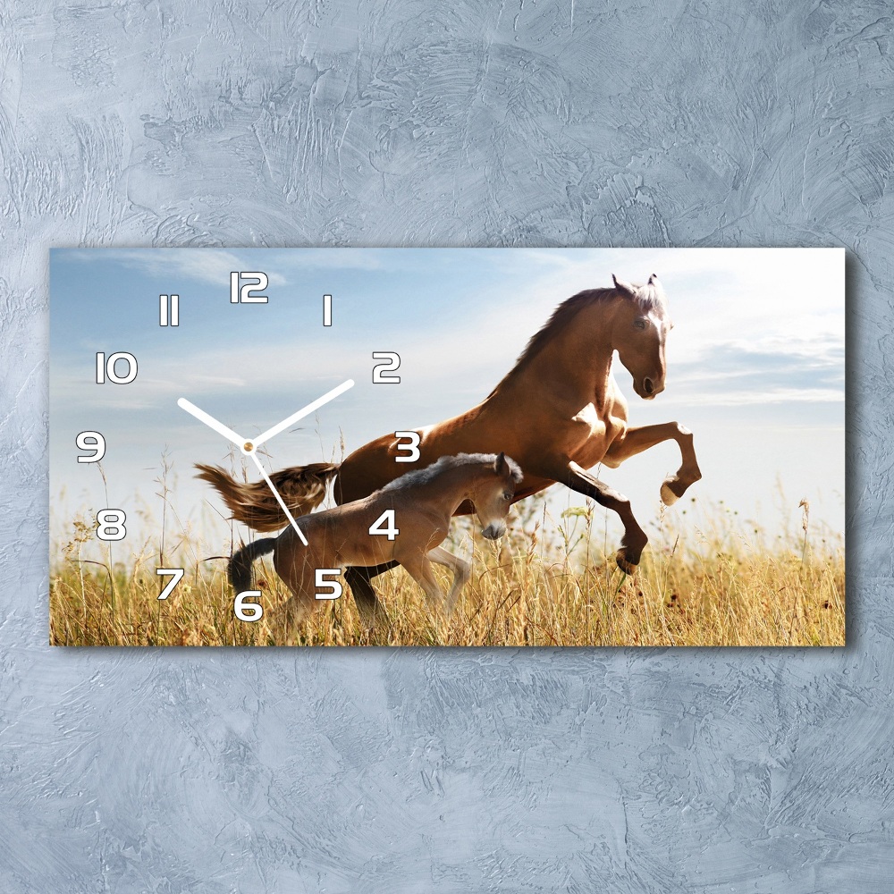 Horizontal rectangular wall clock Mare with foal