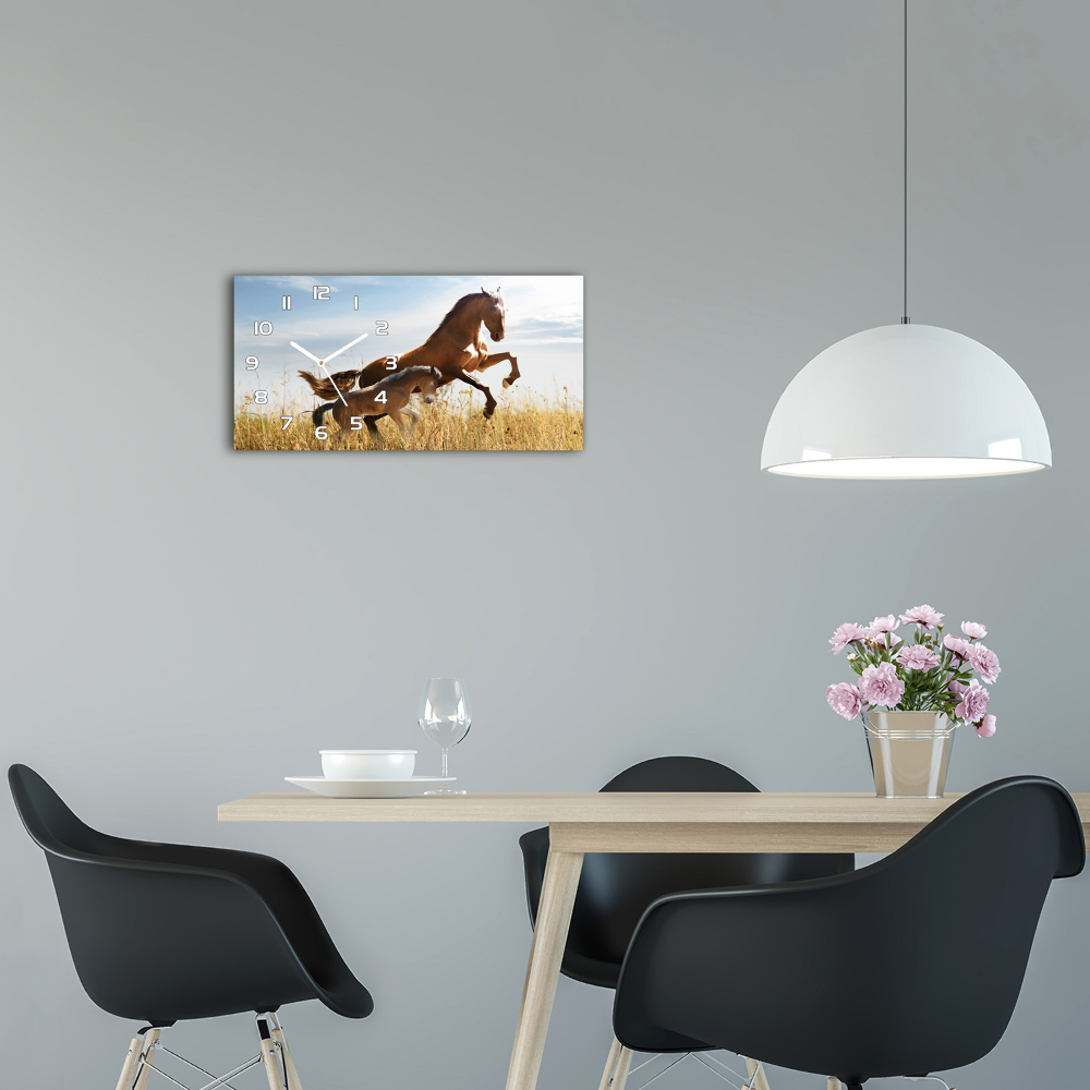 Horizontal rectangular wall clock Mare with foal