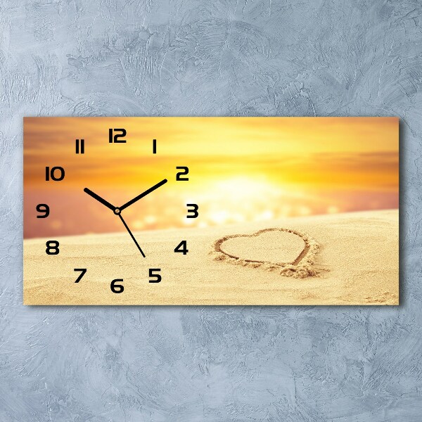 Horizontal wall clock Heart in the sand