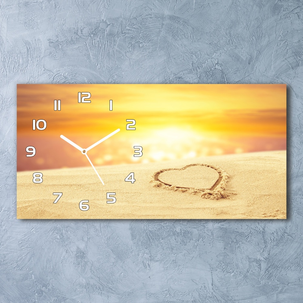 Horizontal wall clock Heart in the sand