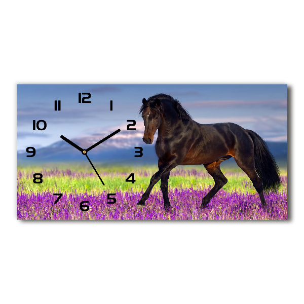 Horizontal rectangular wall clock Horse in the field of lavender