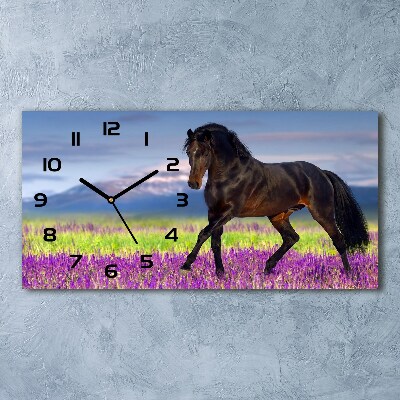 Horizontal rectangular wall clock Horse in the field of lavender