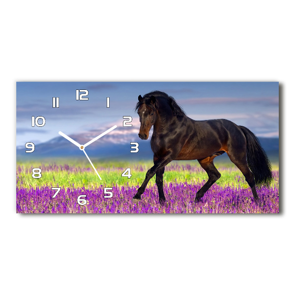 Horizontal rectangular wall clock Horse in the field of lavender