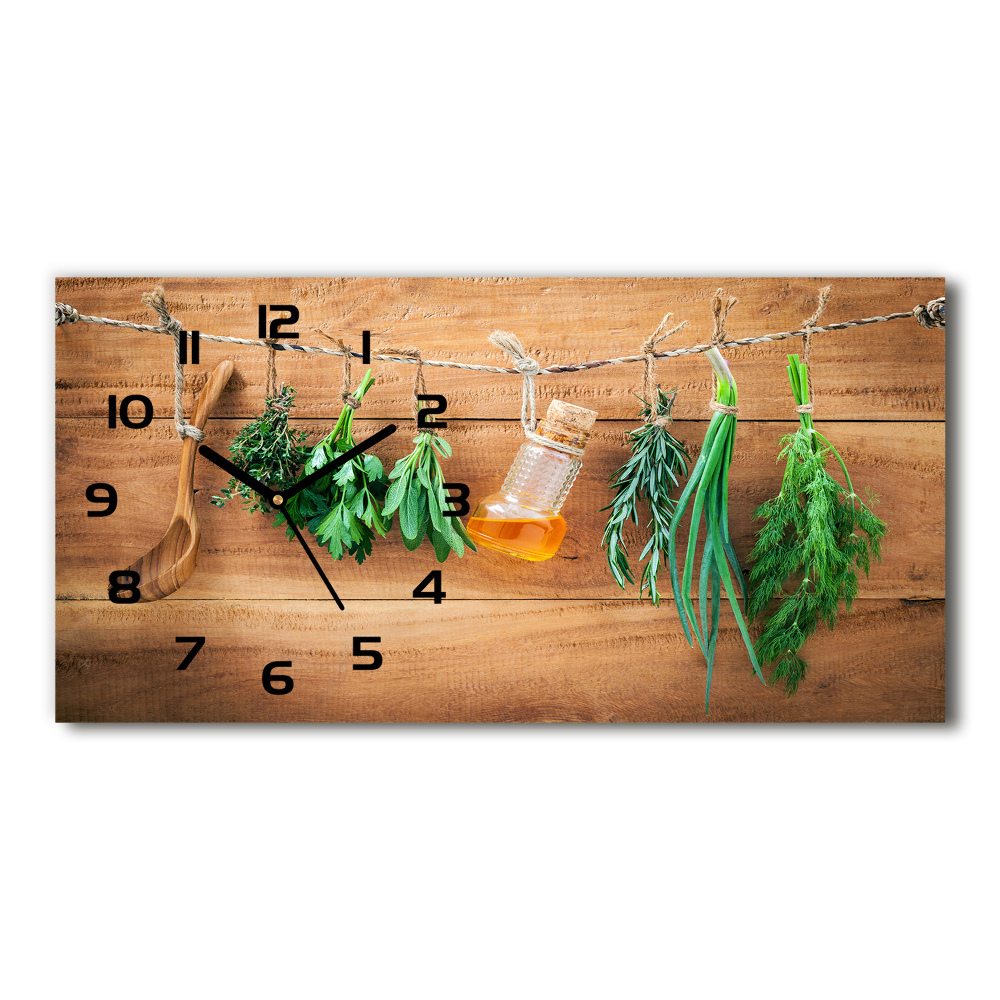 Horizontal wall clock Herbs on a string