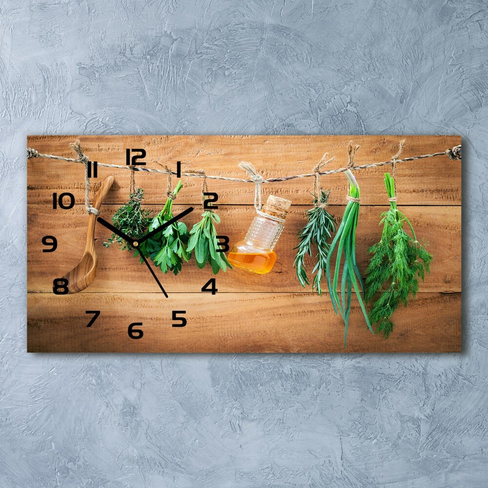 Horizontal wall clock Herbs on a string