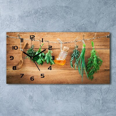 Horizontal wall clock Herbs on a string