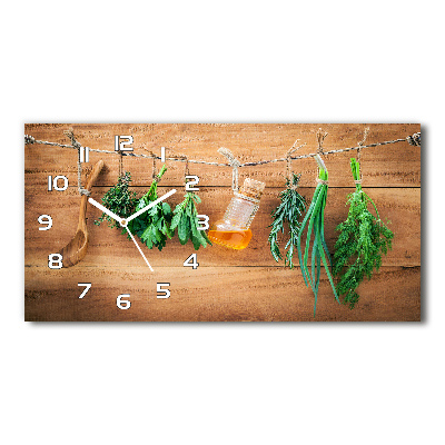 Horizontal wall clock Herbs on a string