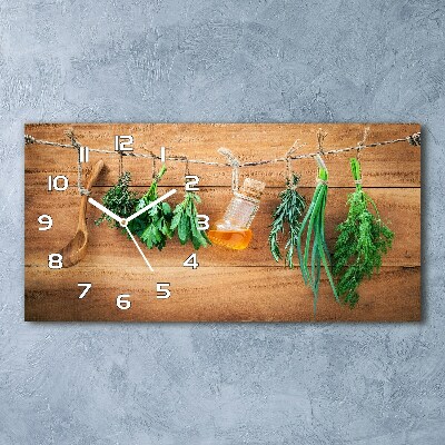 Horizontal wall clock Herbs on a string