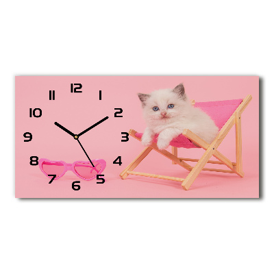 Horizontal rectangular wall clock Cat on a sun lounger