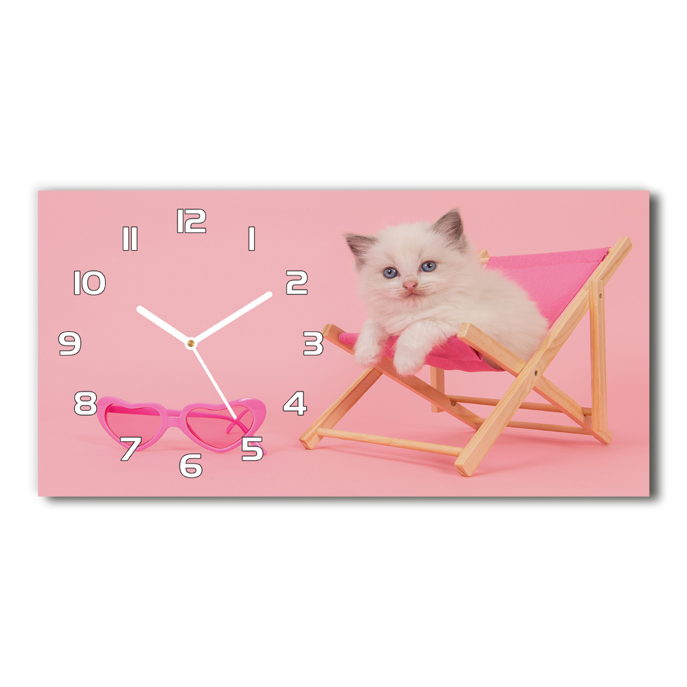 Horizontal rectangular wall clock Cat on a sun lounger