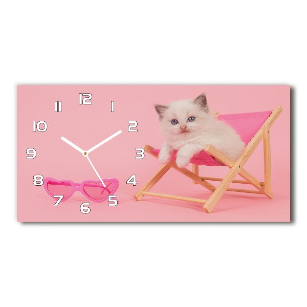 Horizontal rectangular wall clock Cat on a sun lounger