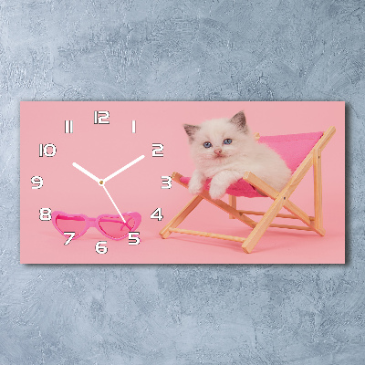 Horizontal rectangular wall clock Cat on a sun lounger