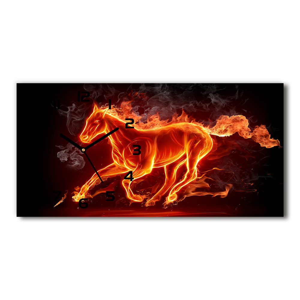 Horizontal wall clock Horse in flames