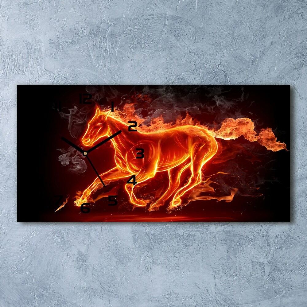 Horizontal wall clock Horse in flames