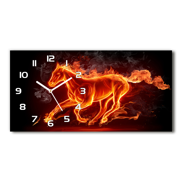 Horizontal wall clock Horse in flames