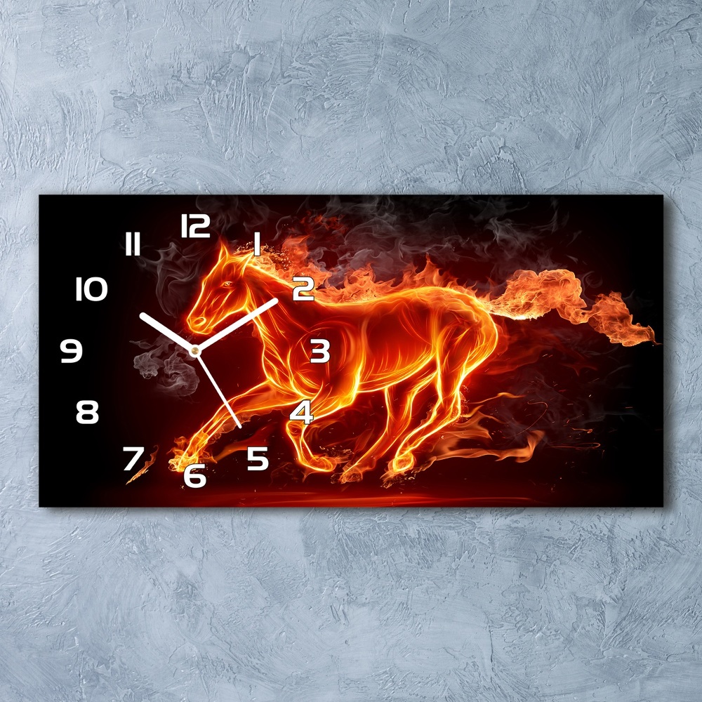 Horizontal wall clock Horse in flames