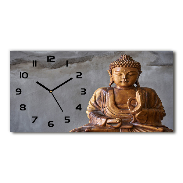 Horizontal rectangular wall clock Wooden Buddha