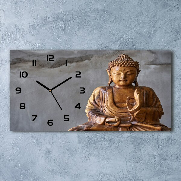 Horizontal rectangular wall clock Wooden Buddha