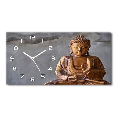 Horizontal rectangular wall clock Wooden Buddha