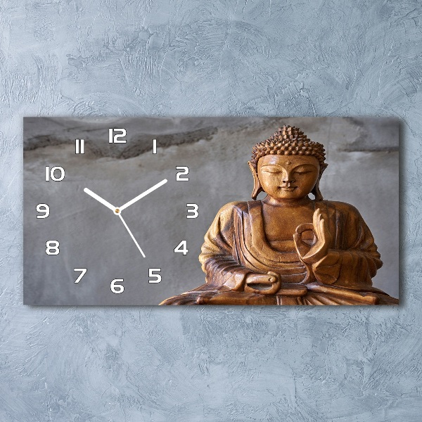 Horizontal rectangular wall clock Wooden Buddha