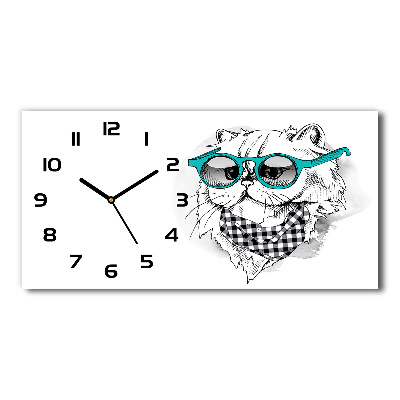 Horizontal wall clock Cat with glasses