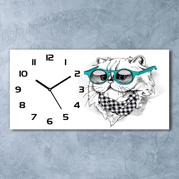 Horizontal wall clock Cat with glasses