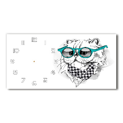 Horizontal wall clock Cat with glasses