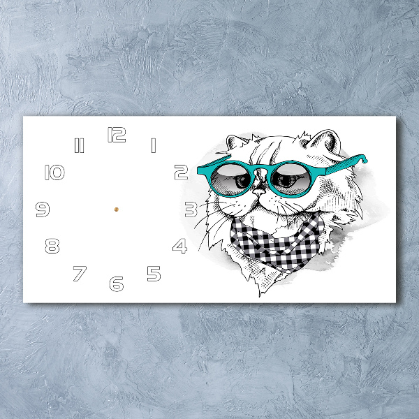 Horizontal wall clock Cat with glasses