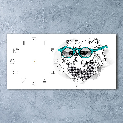 Horizontal wall clock Cat with glasses