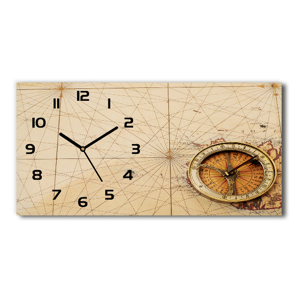 Horizontal rectangular wall clock Compass on the map