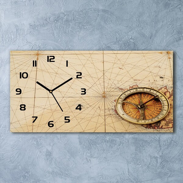 Horizontal rectangular wall clock Compass on the map